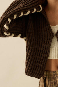Stitch in Time Stitch-Detail Flap-Collar Cardigan - ShopPromesa