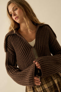 Stitch in Time Stitch-Detail Flap-Collar Cardigan - ShopPromesa