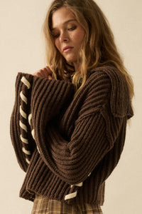 Stitch in Time Stitch-Detail Flap-Collar Cardigan - ShopPromesa