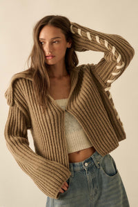 Stitch in Time Stitch-Detail Flap-Collar Cardigan - ShopPromesa