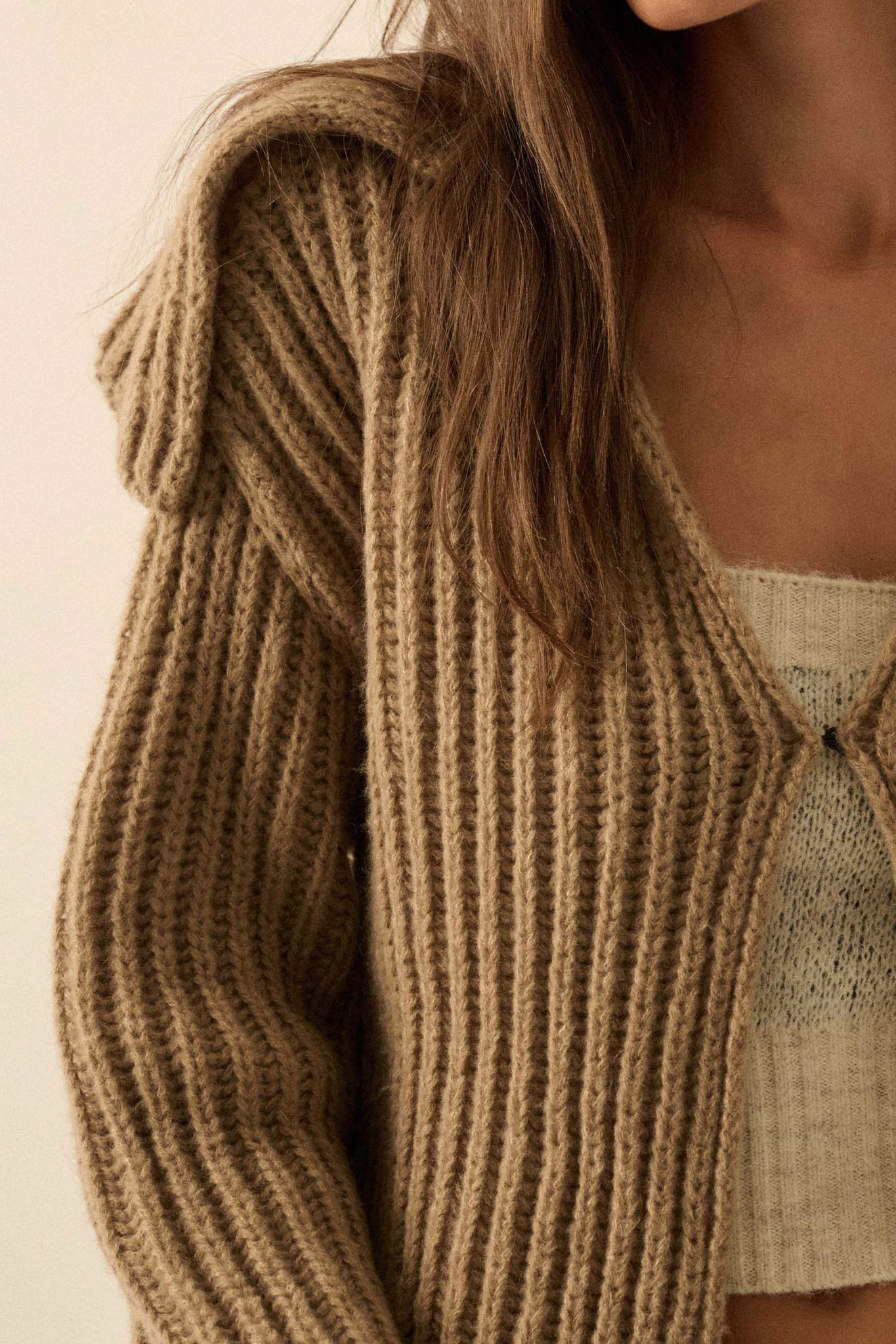 Stitch in Time Stitch-Detail Flap-Collar Cardigan