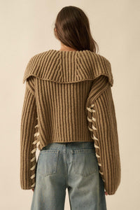 Stitch in Time Stitch-Detail Flap-Collar Cardigan - ShopPromesa