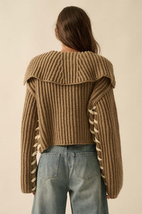 Stitch in Time Stitch-Detail Flap-Collar Cardigan - ShopPromesa