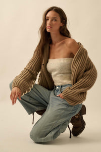 Stitch in Time Stitch-Detail Flap-Collar Cardigan - ShopPromesa