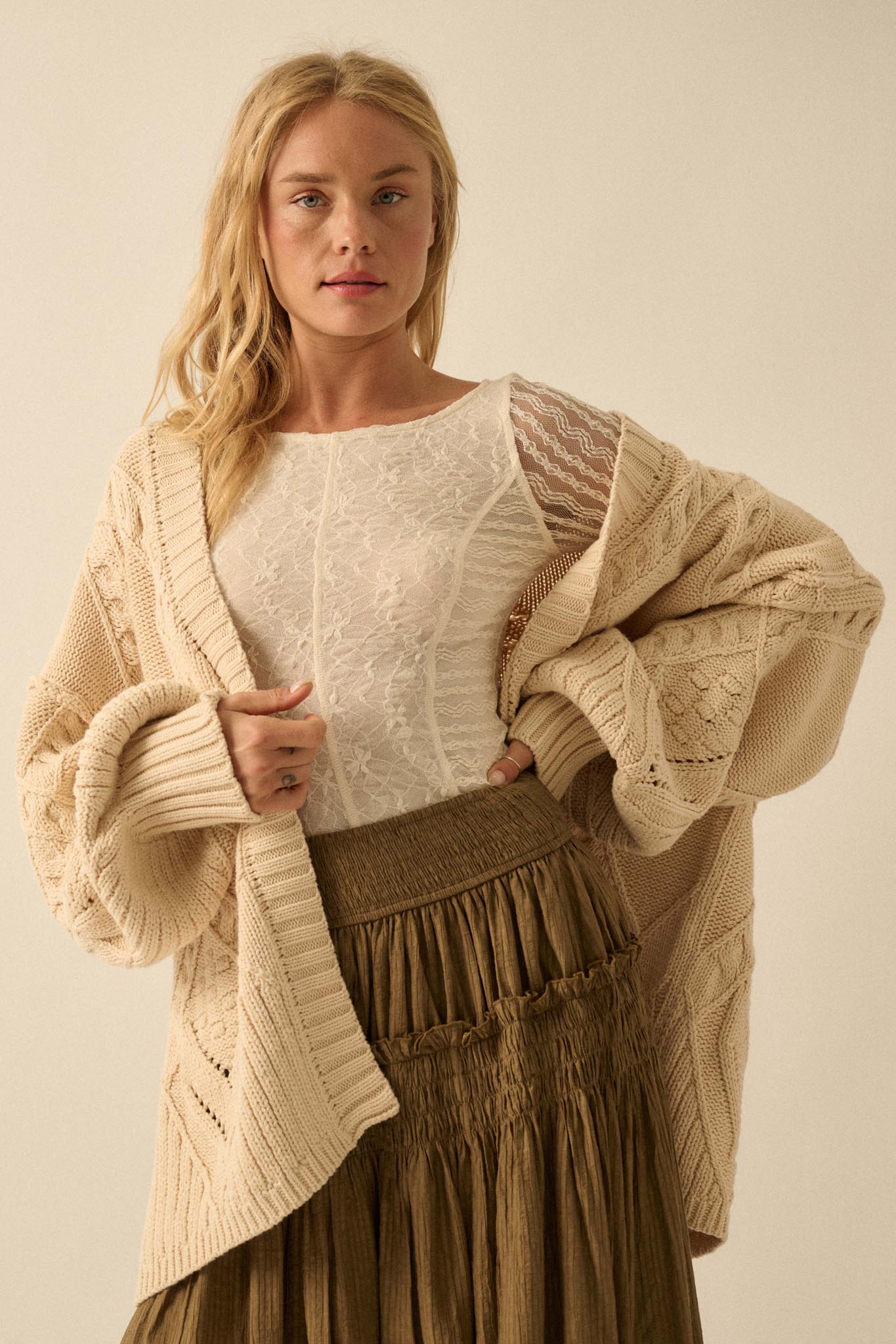 Twist Me Around Cable Knit Oversize Cardigan - ShopPromesa