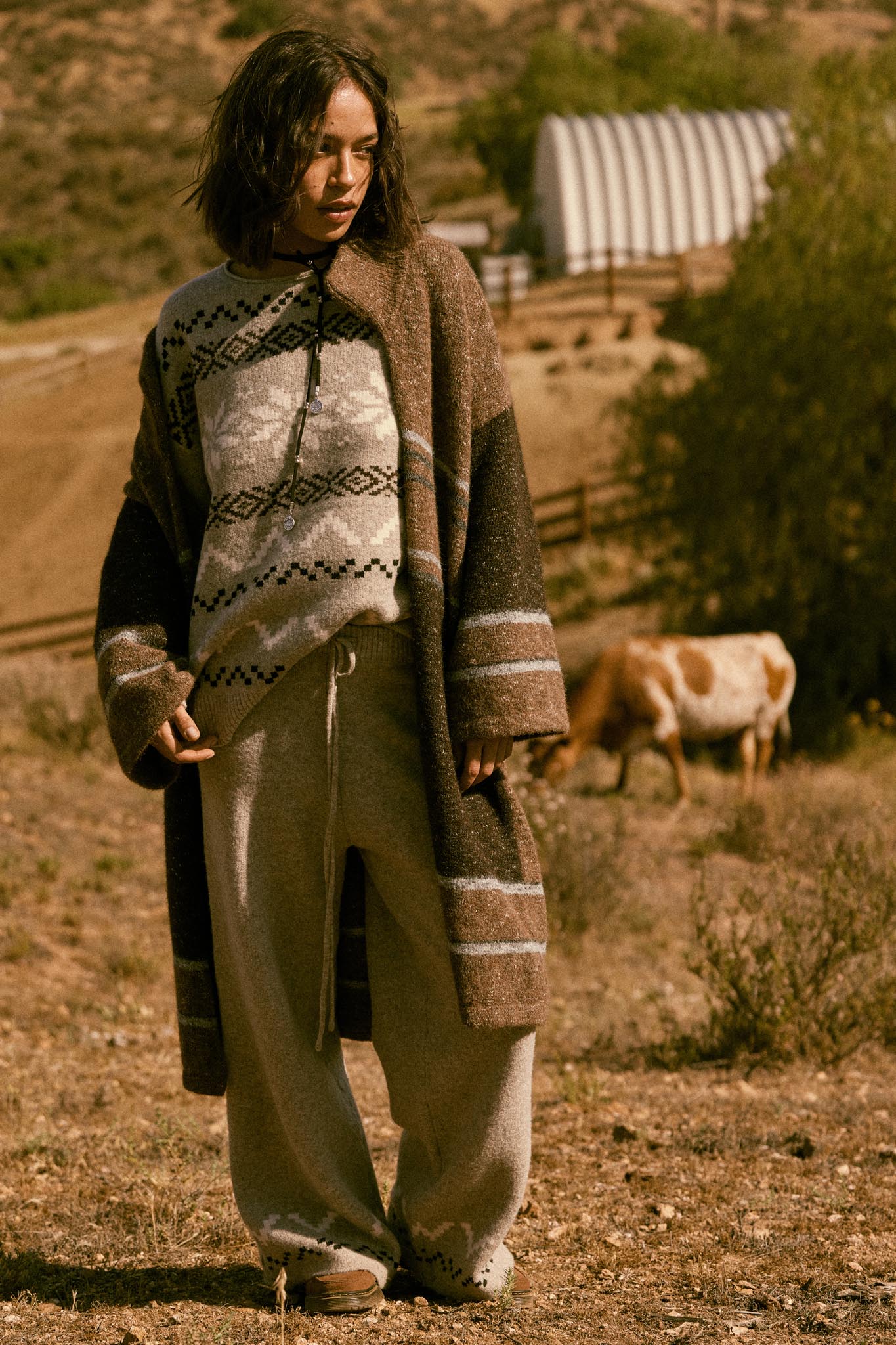 Good Earth Striped Open-Front Duster Cardigan