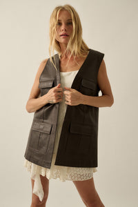 All Day Long Vegan Leather Open-Front Cargo Vest - ShopPromesa