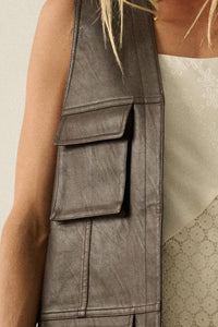 All Day Long Vegan Leather Open-Front Cargo Vest - ShopPromesa