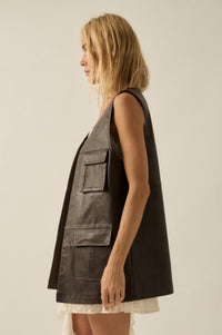 All Day Long Vegan Leather Open-Front Cargo Vest - ShopPromesa
