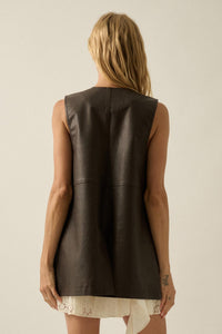 All Day Long Vegan Leather Open-Front Cargo Vest - ShopPromesa