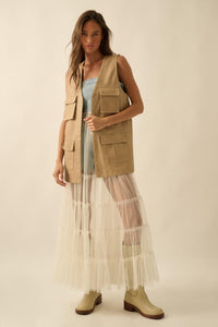 All Day Long Vegan Leather Open-Front Cargo Vest - ShopPromesa