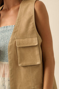 All Day Long Vegan Leather Open-Front Cargo Vest - ShopPromesa