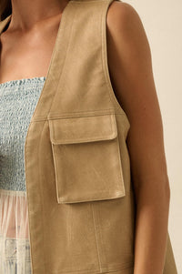 All Day Long Vegan Leather Open-Front Cargo Vest - ShopPromesa