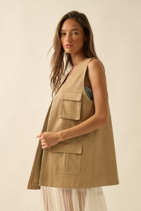 All Day Long Vegan Leather Open-Front Cargo Vest - ShopPromesa