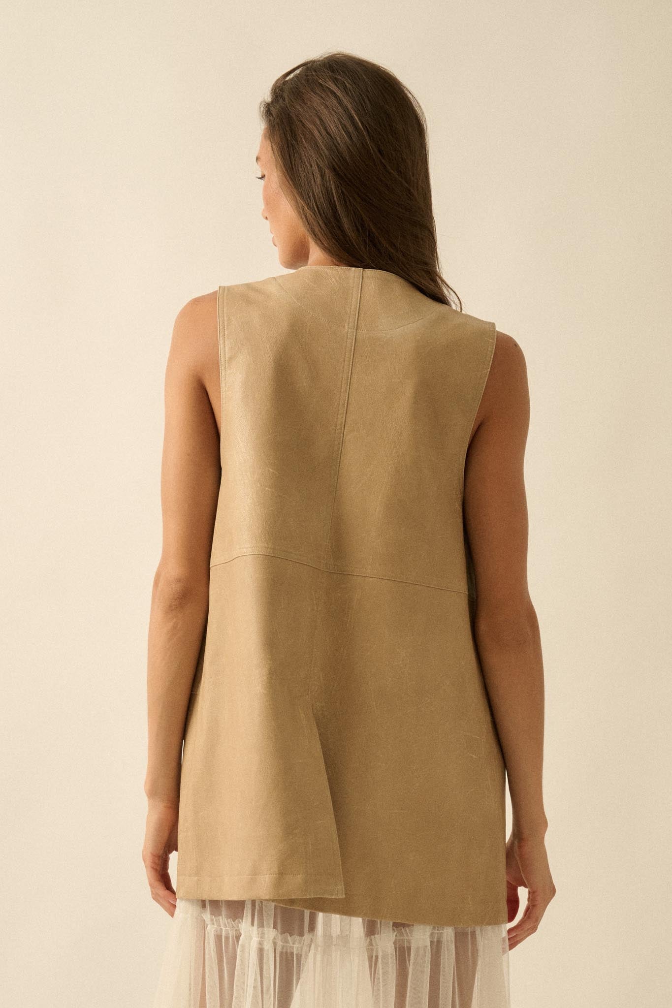 All Day Long Vegan Leather Open-Front Cargo Vest - ShopPromesa