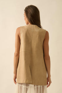 All Day Long Vegan Leather Open-Front Cargo Vest - ShopPromesa