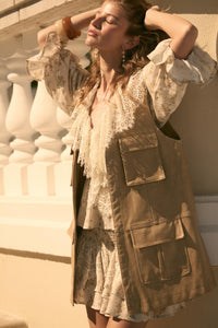 All Day Long Vegan Leather Open-Front Cargo Vest - ShopPromesa