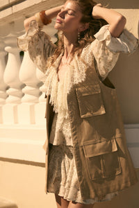 All Day Long Vegan Leather Open-Front Cargo Vest - ShopPromesa