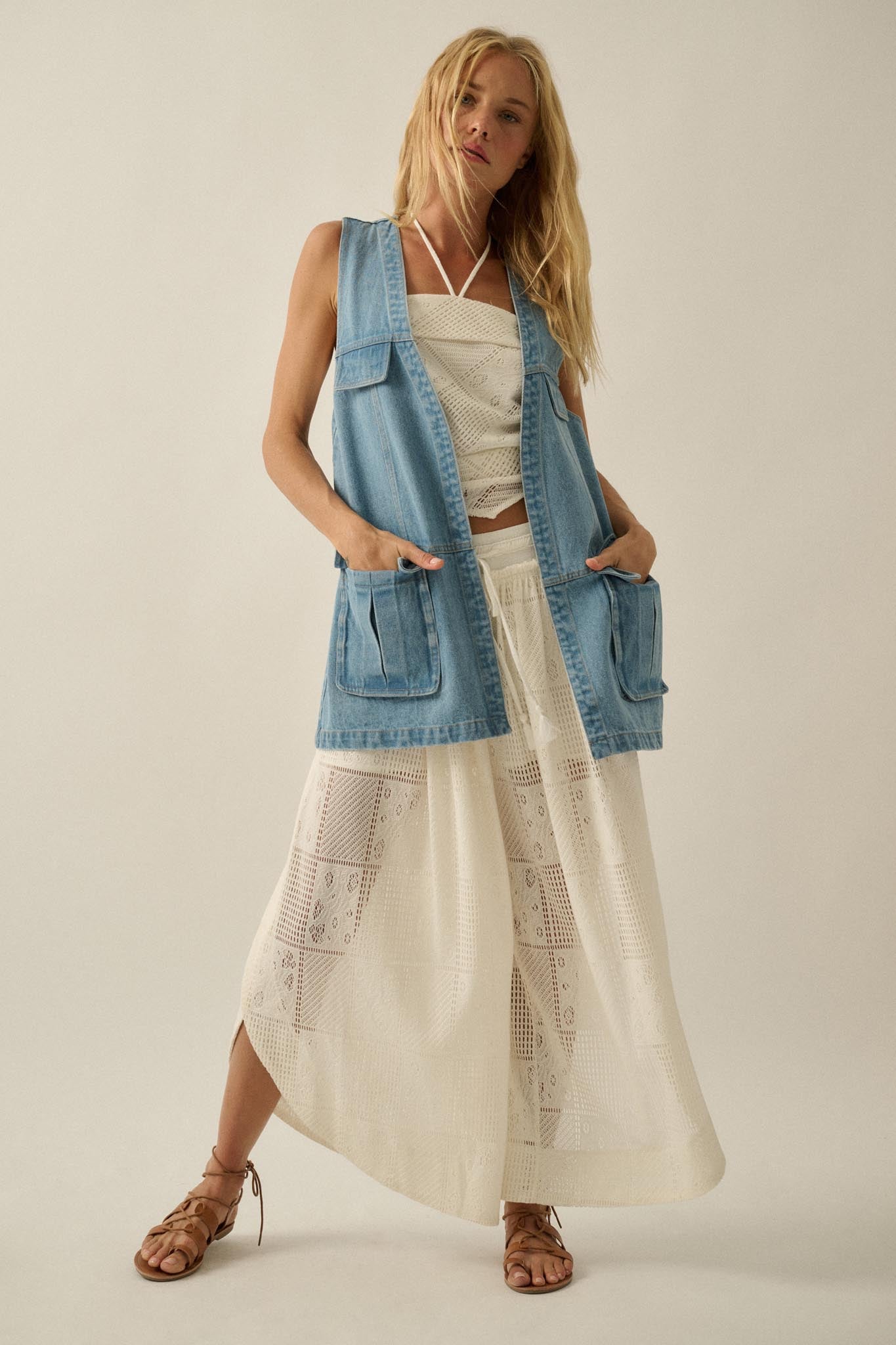 One of These Days Denim Open-Front Cargo Vest - ShopPromesa
