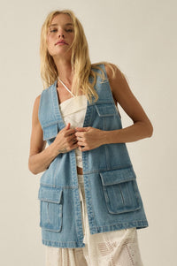 One of These Days Denim Open-Front Cargo Vest - ShopPromesa