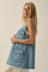 One of These Days Denim Open-Front Cargo Vest - ShopPromesa