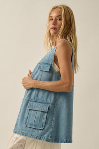 One of These Days Denim Open-Front Cargo Vest - ShopPromesa
