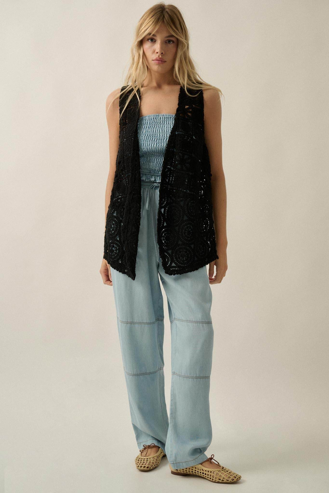 Find Your Bliss Crochet Open-Front Vest - ShopPromesa