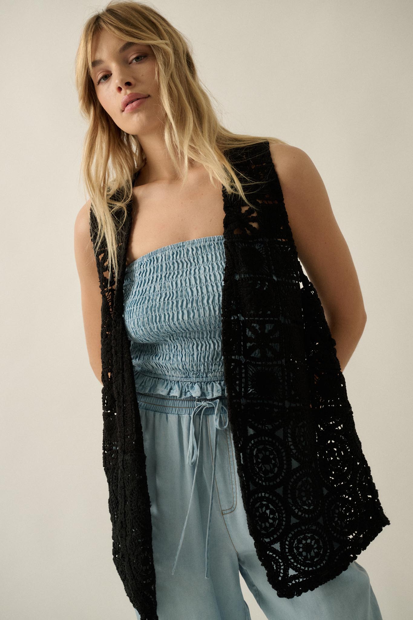 Find Your Bliss Crochet Open-Front Vest - ShopPromesa
