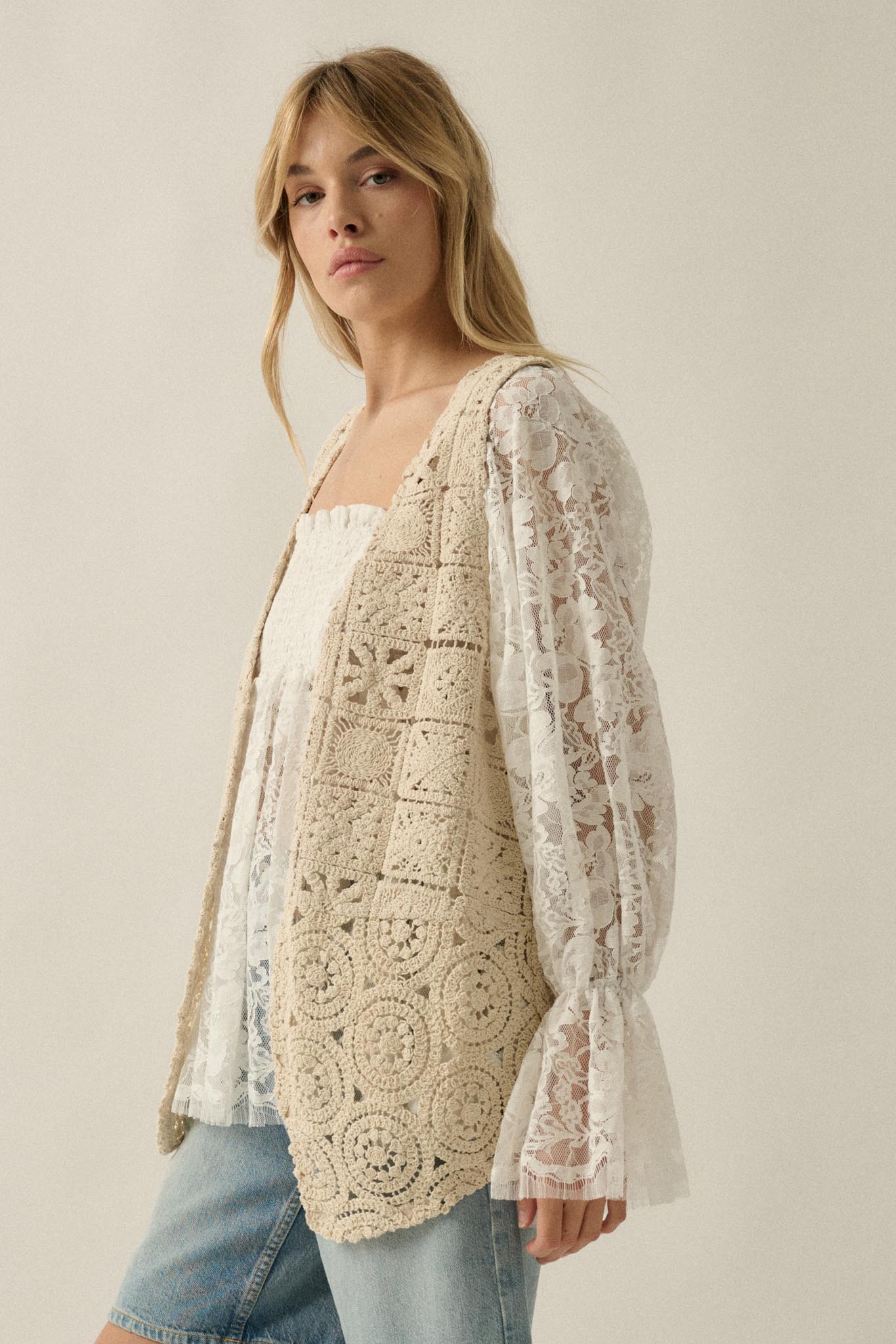 Find Your Bliss Crochet Open-Front Vest - ShopPromesa