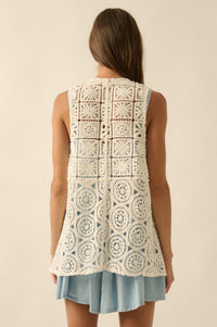 Find Your Bliss Crochet Open-Front Vest - ShopPromesa