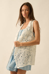 Find Your Bliss Crochet Open-Front Vest - ShopPromesa