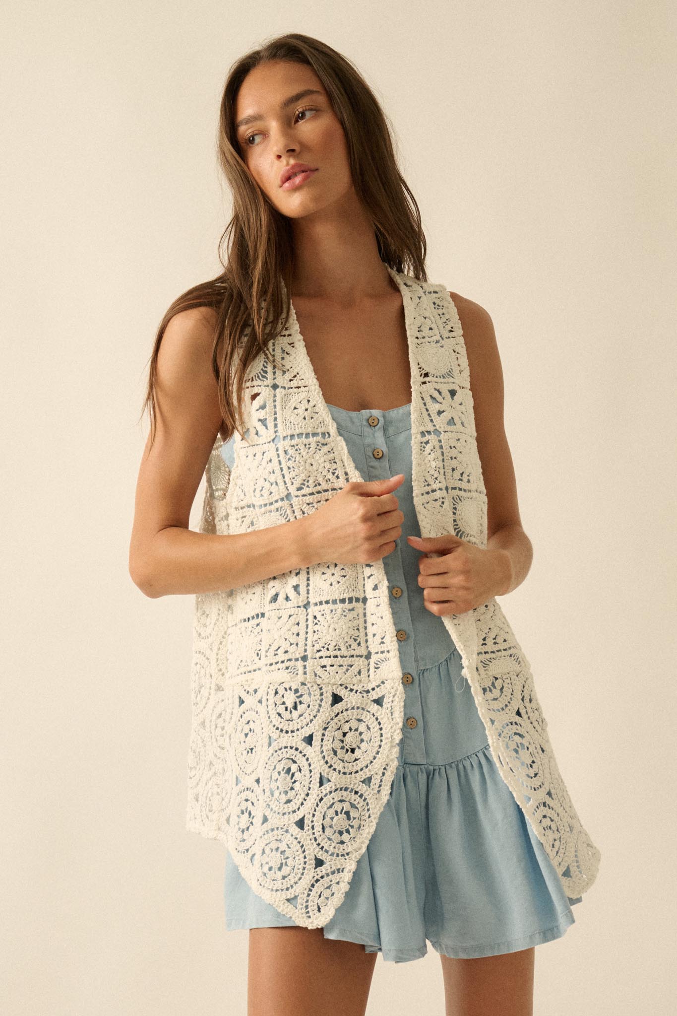 Find Your Bliss Crochet Open-Front Vest - ShopPromesa