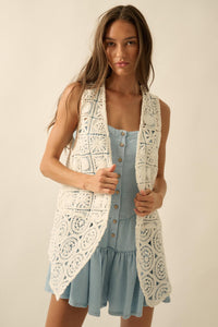 Find Your Bliss Crochet Open-Front Vest - ShopPromesa
