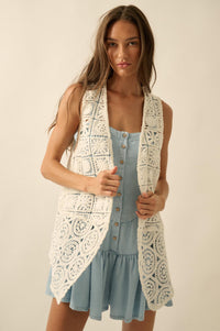 Find Your Bliss Crochet Open-Front Vest - ShopPromesa