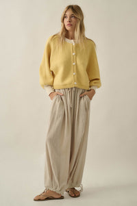 Ready or Not Contrast Knit Bubble-Sleeve Cardigan - ShopPromesa