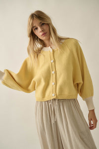 Ready or Not Contrast Knit Bubble-Sleeve Cardigan - ShopPromesa