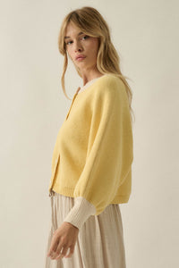 Ready or Not Contrast Knit Bubble-Sleeve Cardigan - ShopPromesa