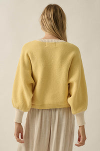 Ready or Not Contrast Knit Bubble-Sleeve Cardigan - ShopPromesa