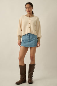 Ready or Not Contrast Knit Bubble-Sleeve Cardigan - ShopPromesa