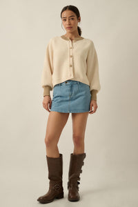 Ready or Not Contrast Knit Bubble-Sleeve Cardigan - ShopPromesa