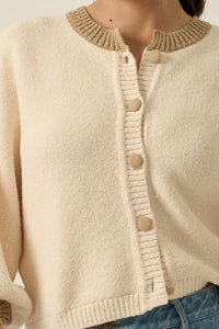 Ready or Not Contrast Knit Bubble-Sleeve Cardigan - ShopPromesa