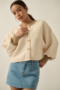Ready or Not Contrast Knit Bubble-Sleeve Cardigan - ShopPromesa