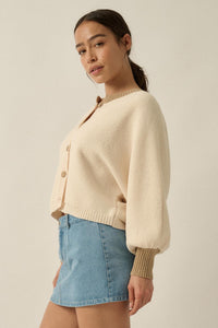 Ready or Not Contrast Knit Bubble-Sleeve Cardigan - ShopPromesa