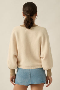 Ready or Not Contrast Knit Bubble-Sleeve Cardigan - ShopPromesa
