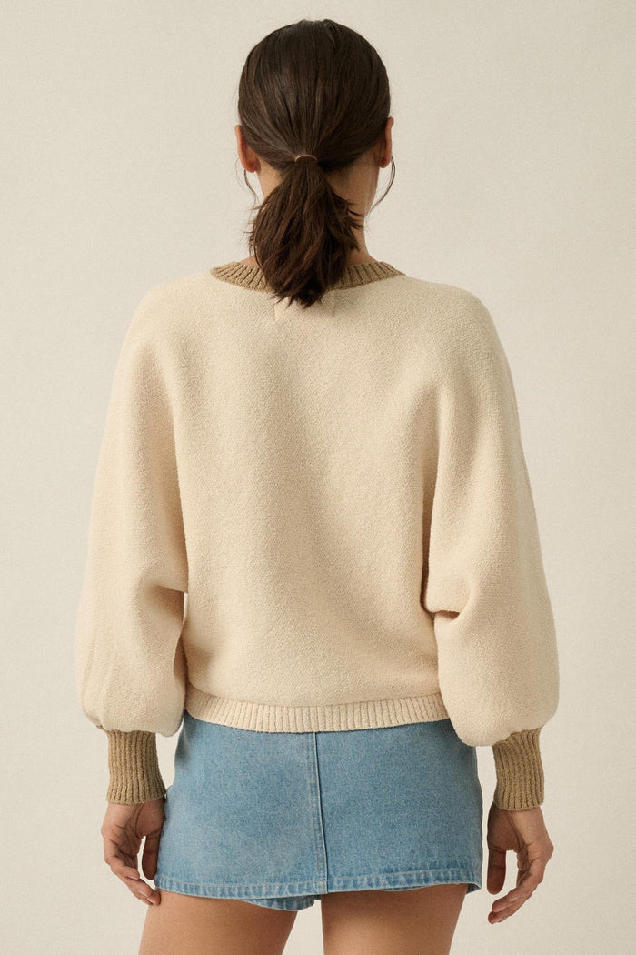 Ready or Not Contrast Knit Bubble-Sleeve Cardigan - ShopPromesa