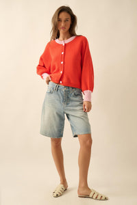 Ready or Not Contrast Knit Bubble-Sleeve Cardigan - ShopPromesa