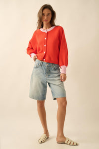 Ready or Not Contrast Knit Bubble-Sleeve Cardigan - ShopPromesa