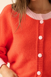 Ready or Not Contrast Knit Bubble-Sleeve Cardigan - ShopPromesa