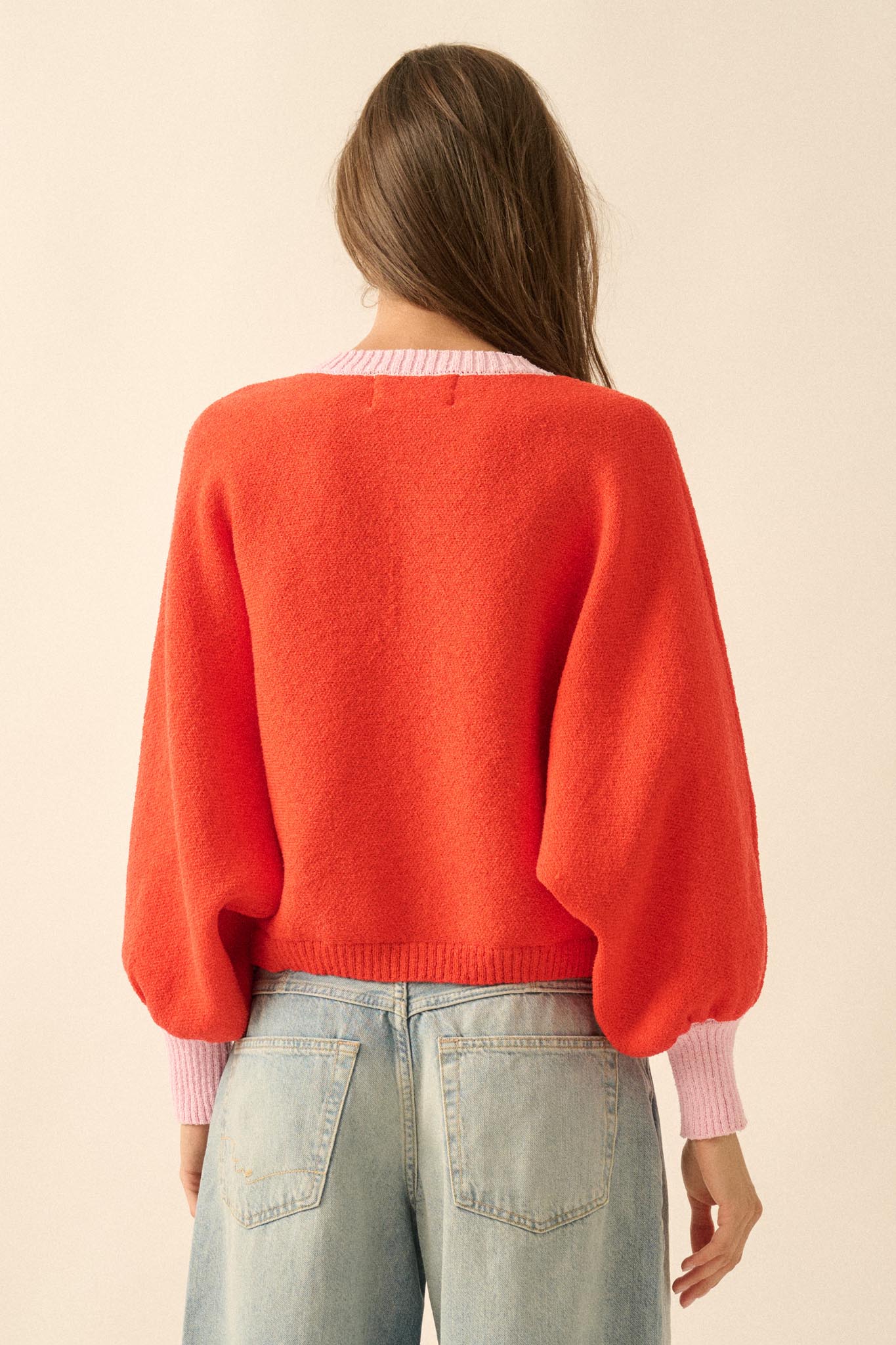 Ready or Not Contrast Knit Bubble-Sleeve Cardigan - ShopPromesa