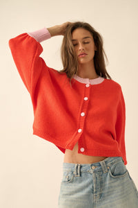 Ready or Not Contrast Knit Bubble-Sleeve Cardigan - ShopPromesa